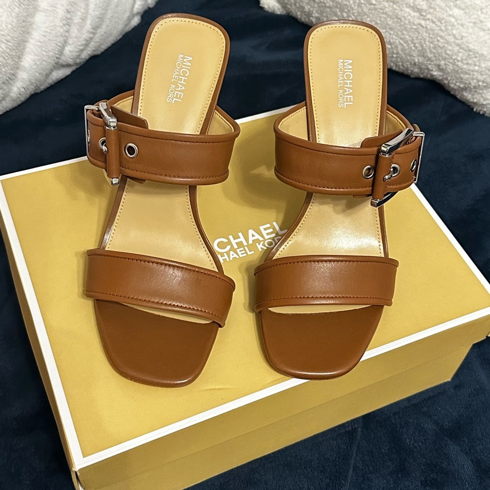 Michael Kors Brown Leather Sandals with Wide Strap